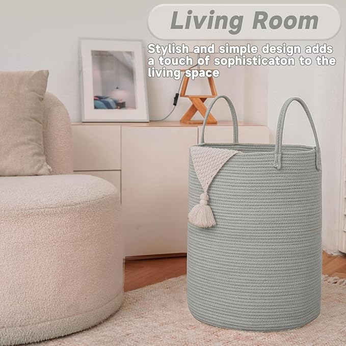 Large Woven Laundry Basket Hamper, 60L Cotton Rope Storage Bin
