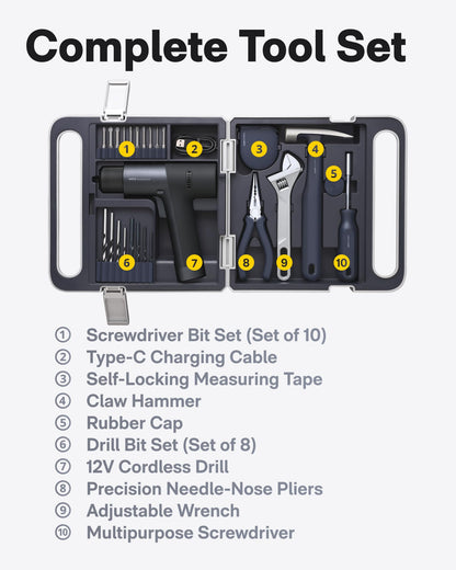 HOTO Cordless Brushless Drill Tool Set, Variable Speed, Hidden Buckle, Unique LED Screen, Intelligent Digital Display, Exquisite & Practical, High-end Drill Kit for Home/Daily Use