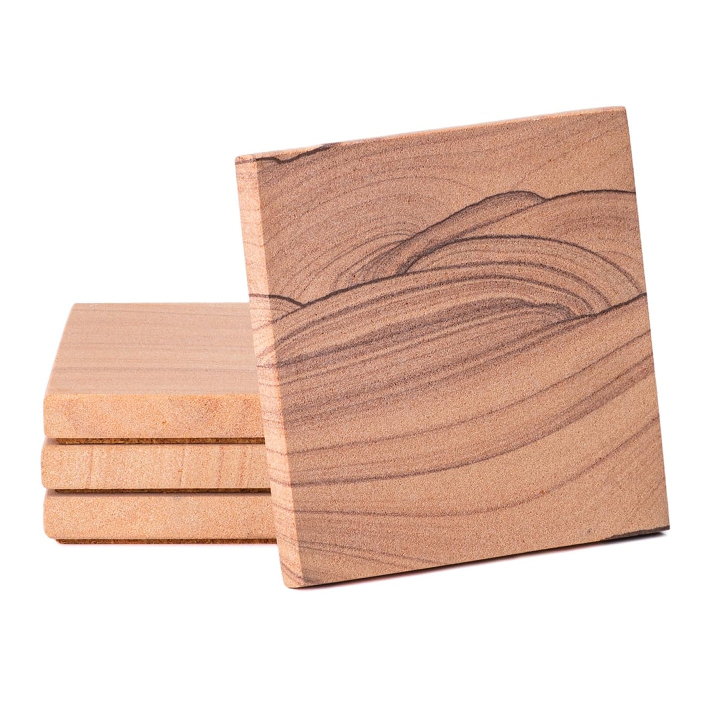Thirstystone Desert Sand 4 Pack Natural Sandstone Coasters 4” Square Artistic with Protective Cork Backing