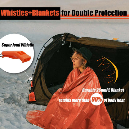Frelaxy Emergency Blanket 2-Pack, Extra-Thick Extra-Large Space Blankets with Whistles, Storage Pouchs, and EVA case