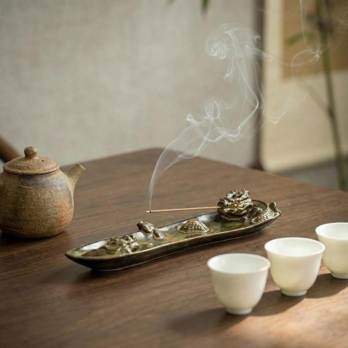MENORISK Incense Holder for Sticks, Chinese Dragon Ceramic Incense Holder with Tweezer & Brush – Zen Home Decor for Meditation, Yoga, or Tea Ceremony