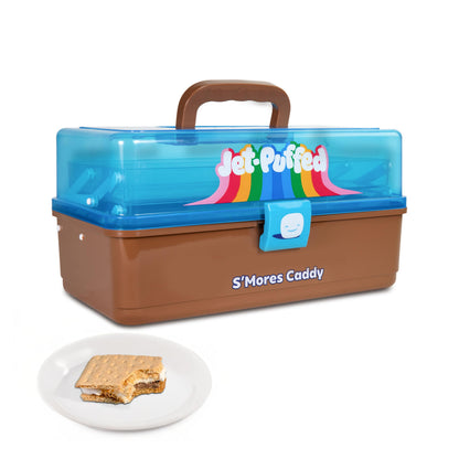 Nostalgia Jet-Puffed Lighted S’mores Caddy, Essential Marshmallow Roasting and S’mores Making Supplies for Camping, Vacation, and Backyard Bonfires, Carry Handle, Retractable Trays, and Carry Handle