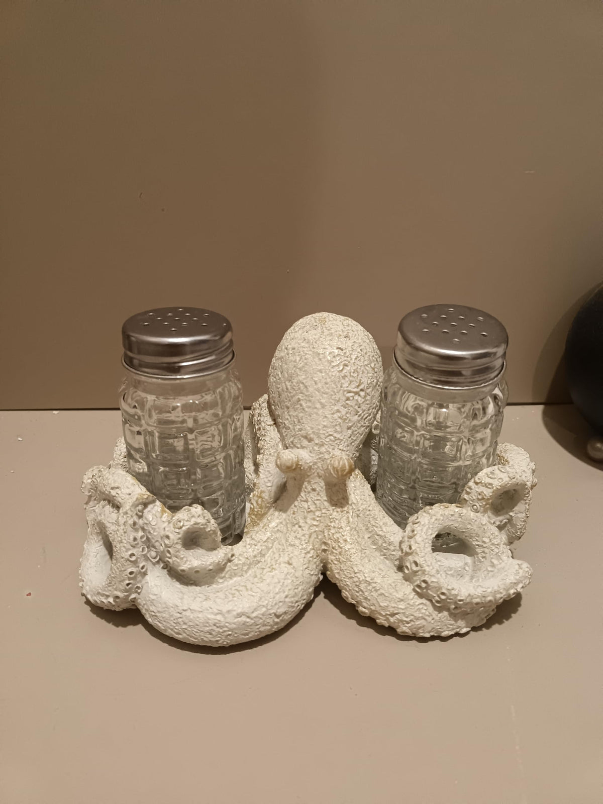 NVSHIQWEI Octopus Salt and Pepper Shaker Set with Holder, Decorative Coral Art Glass Shakers, Kitchen and Dining Table Decor
