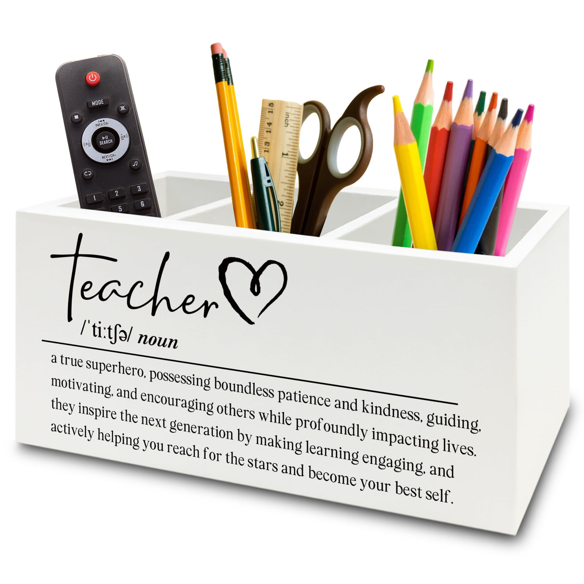 XPH Teacher Pen Pencil Holder Organizer for Desk, Teacher Appreciation Gifts, End of the Year Teachers Gifts for Women Men Wooden Box Sign for Office Workplace Classroom Desk Tabletop Decorations
