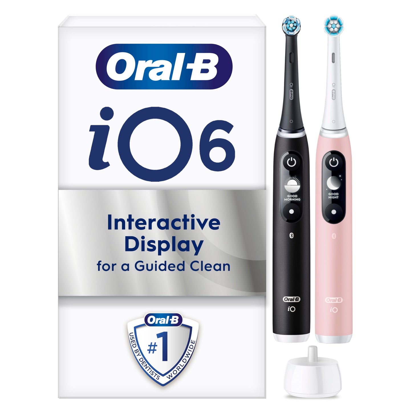 Oral-B iO6 2x Electric Toothbrushes For Adults, 2 Handles, 2 Toothbrush Heads, 5 Modes with Teeth Whitening, UK 2 Pin Plug, Black Lava & Pink Sand