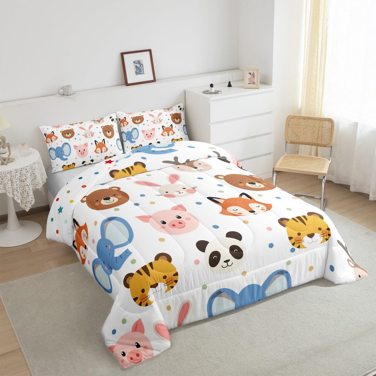 Feelyou Zoo Animal Comforter Set Twin Size Cartoon Animal Bedding Set for Boys Girls Teens Bedroom Decor Wildlife Comforter Women Men Africa Safari Duvet Set with 1 Pillow Case