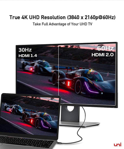 uni USB C to HDMI Cable (4K@60Hz, 2K@120Hz) Type-C to HDMI 2.0 [Thunderbolt 4/3 Compatible] for MacBook Pro/Air, iPhone 16 15, iPad Pro, Surface Pro, Pixel Book, Galaxy S10, and More-Grey-1m