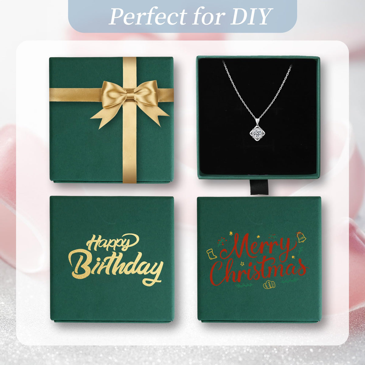 MATUFF Jewelry Boxes, 10 Pack 3.5" × 3.5" x 1" Bulk Sponge Fill Cardboard Jewelry Gift Boxes, Drawer Style Small Gift Boxes for Necklace Pendant Bracelet Ring Earring Display and Storage, Dark green