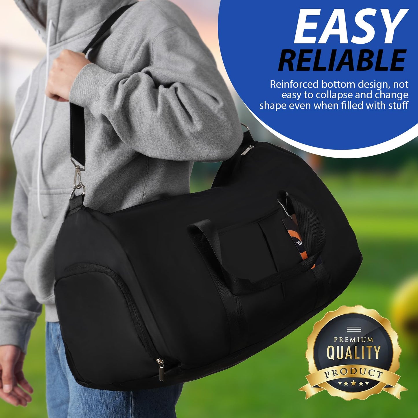 DAYGOS Gym Sports Duffle Bag for Men - Waterproof Travel Duffel Holdall Bag with Wet Pocket and Shoes Compartment, 40L Carry on Overnight Weekend for Women(Black)