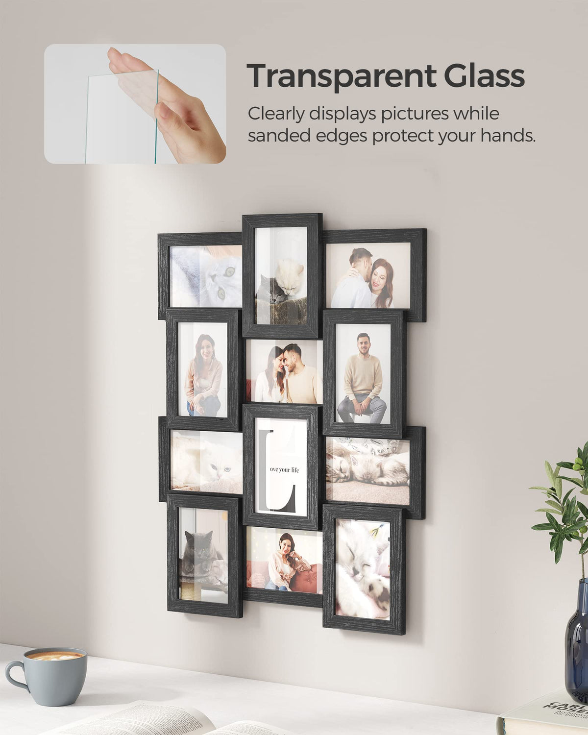 SONGMICS Collage Picture Frames, 4x6 for Wall Decor, Multi Family Photo for Gallery Decor, Hanging Display, Set of 12, Ink Black URPF26BK