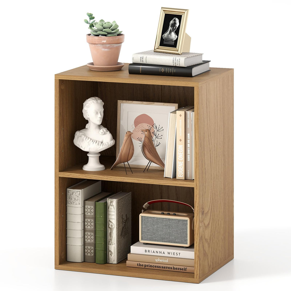 Giantex 2-Cube Bookshelf, 2-Layer Storage Shelf Bookcase w/Large-Capacity Open Storage Space for Living Room Bedroom Study Office, Multi-Functional Furniture Display Cabinet, Natural