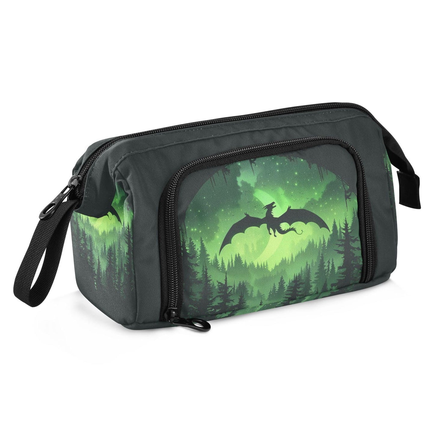 Sletend Cool Dragon Green Pencil Bag Pencil Case for Teen Boy Girl, Big Capacity Pen Bag Zipper Pencil Pouch with Handheld Aesthetic Pencil Pouch with Print School Office Pencils Stationery