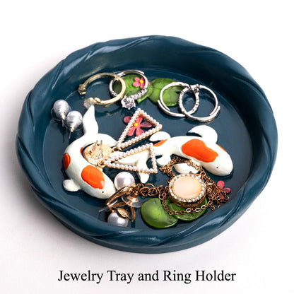 wowhalolo Koi Fish Ring Dish - Resin Jewelry Tray, Jewerly Holder for Women& Engagement Gift, Wedding Ring Holder for Ceremony, Key Bowl for Trinkets, Small Decorative Tray