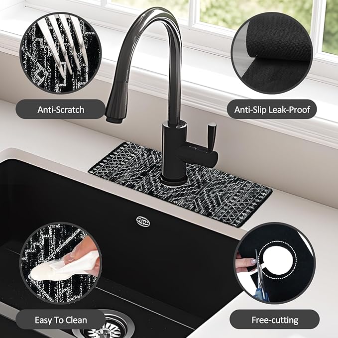 15" X 5.5" Kitchen Sink Splash Guard Faucet Mat Aztec Super Absorbent Fast