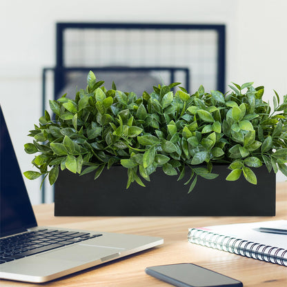 Winlyn 14" Artificial Boxwood Plant Greenery Arrangement Faux Boxwood in Black Rectangular Wooden Planter Potted Herb Plant for Farmhouse Home Decor Wedding Windowsill Mantel Shelf Table Centerpiece