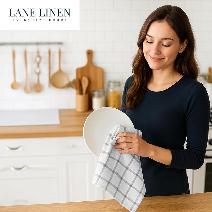 LANE LINEN Cotton Kitchen Towels and Dish Cloths Set, Quick-Drying Dish Towel