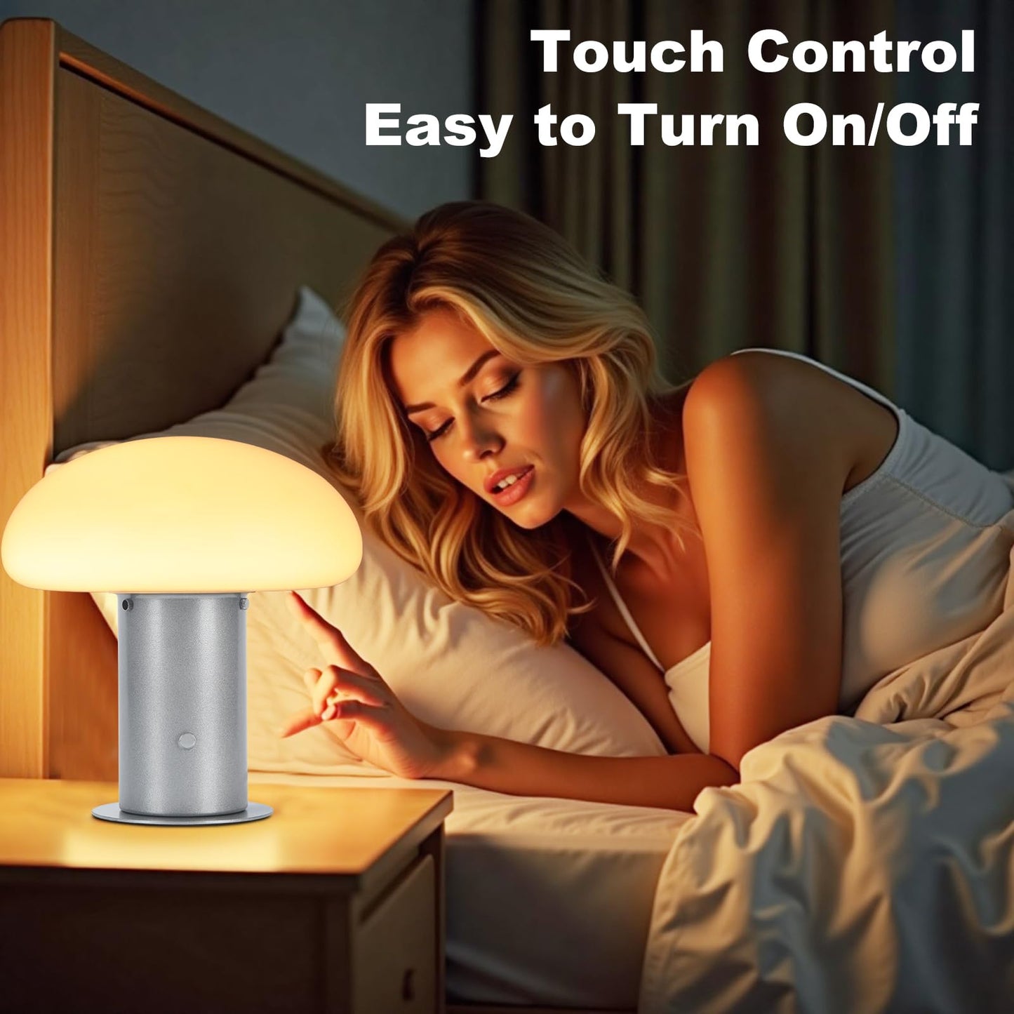 BNYFDC Mushroom Lamp, Retro Table Lamp with Touch Control Switch, 3 Way Dimmable Nightstand Lamp for Bedroom and Living Room, 6W LED Bulb Included (Silver)