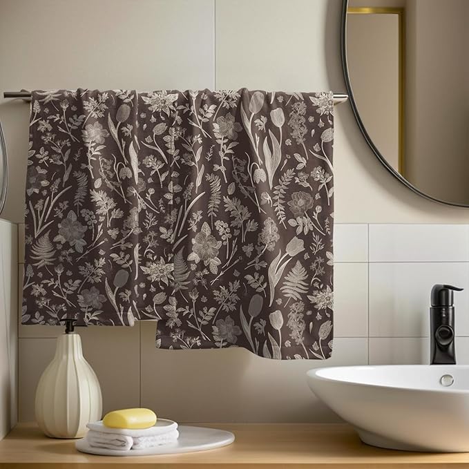 Dark Brown Spring Floral Hand Towels