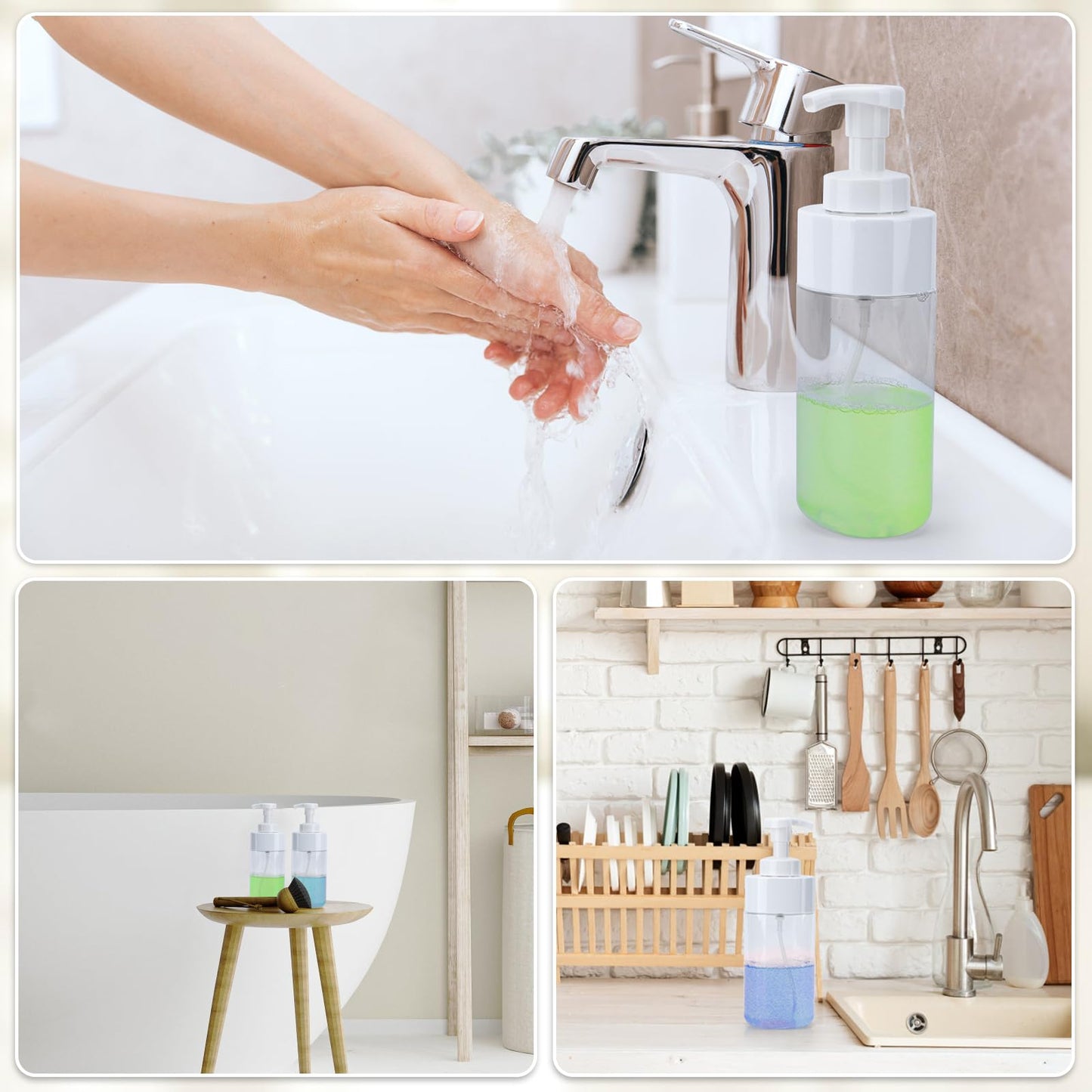 Segbeauty 16.9oz Clear Foam Soap Dispenser, 2pcs Refillable Plastic Foaming Hand Soap Dispenser, 500ml Empty Bathroom Foam Pump Dispensers Set Foaming Pump Bottle for Shampoo Lotion Liquids