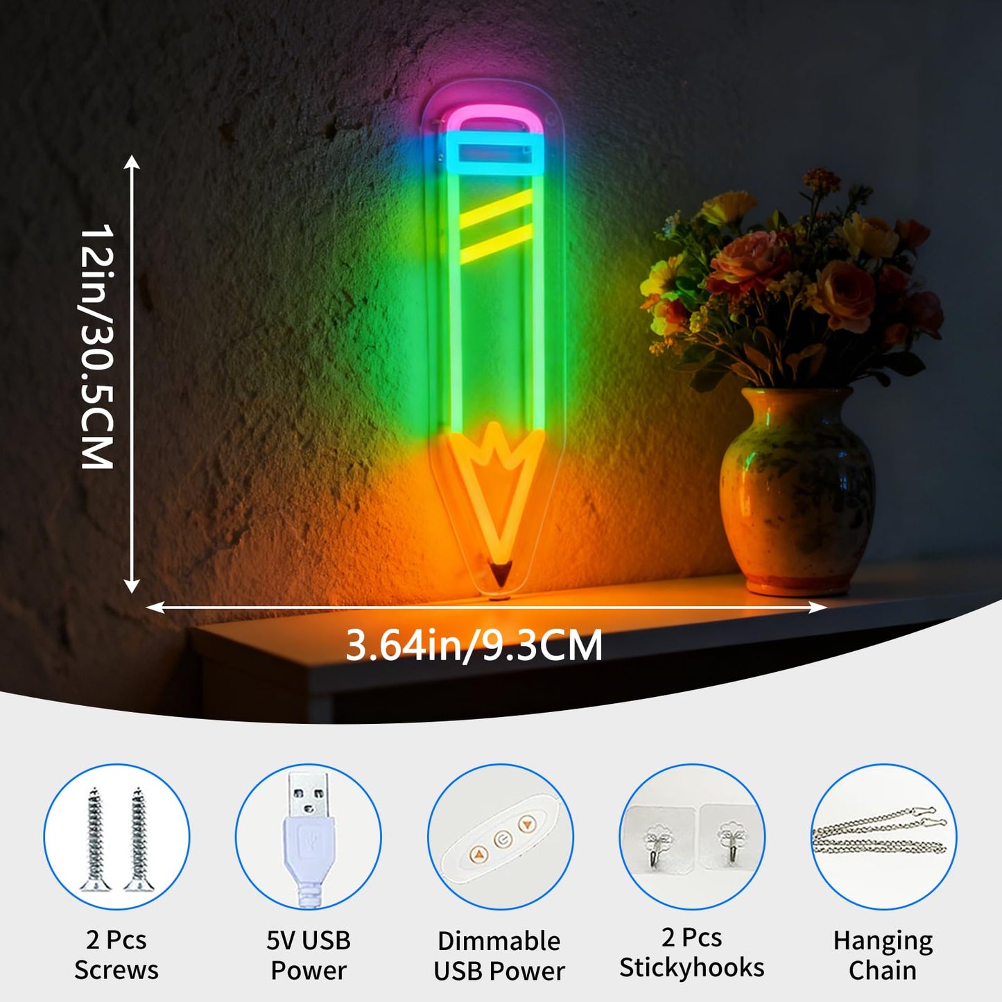 Neonawall Pen Neon Sign for Wall Decor Students Light Up Led Sign Birthday Party Gifts Led Decorative Night Signs School Class Room Decorations Christmas Party Gifts for Learning Room Boys Girls