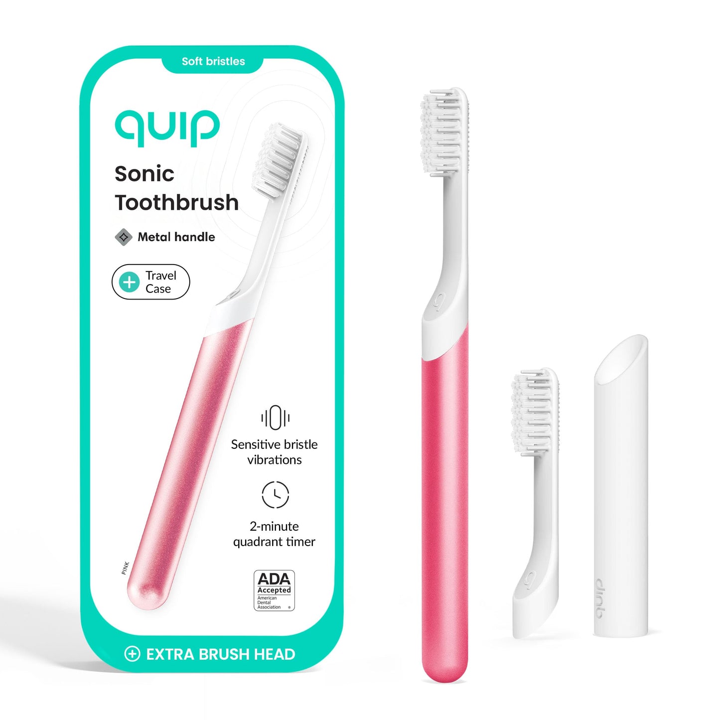 Quip Metal Sonic Electric Toothbrush for Adults - Time Travel & Soft Bristles with Travel Case & Replacement Brush Head - 3 Month Battery Life - Indigo