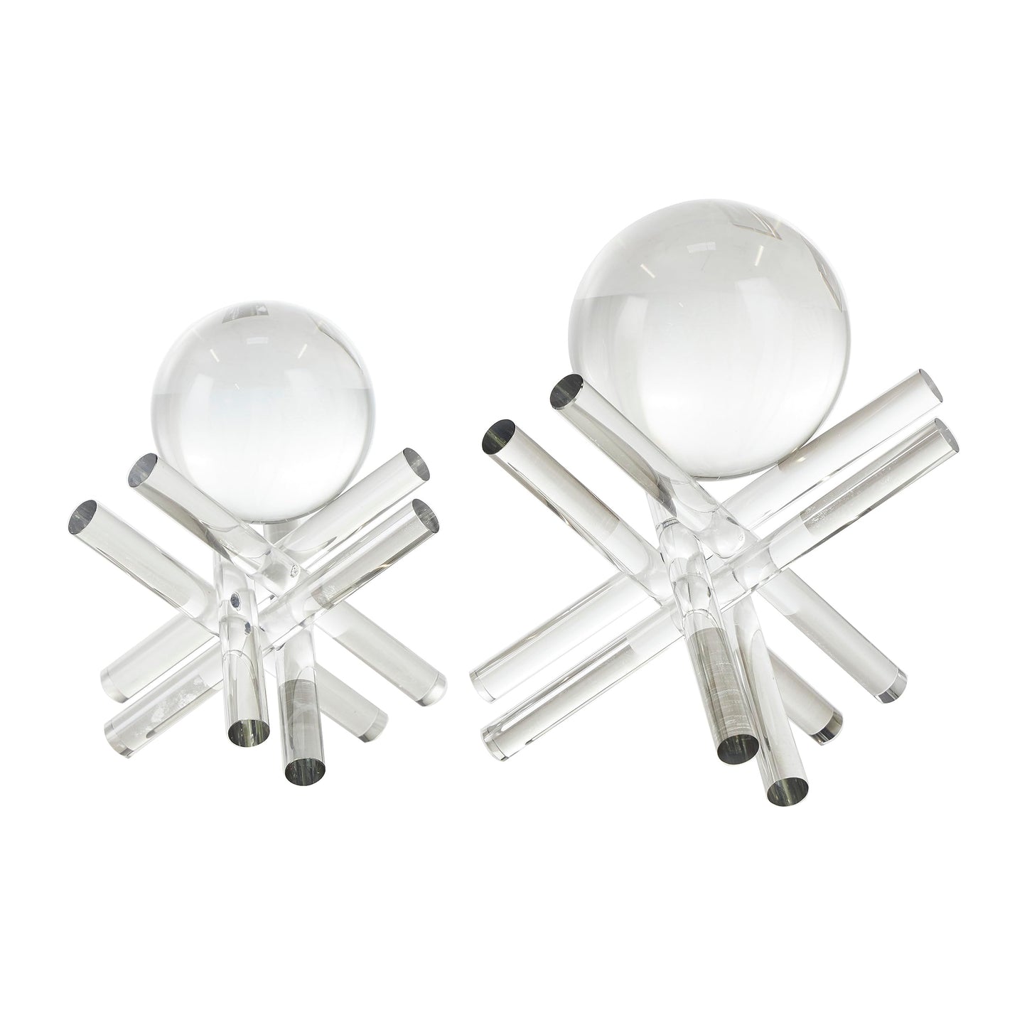 Deco 79 Crystal Abstract Decorative Sculpture Jack Inspired Home Decor Statues with Clear Resting Orbs, Set of 2 Accent Figurines 8", 7"H, Clear