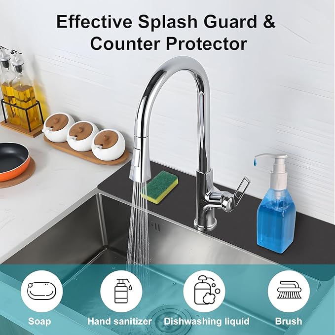 Customizable Faucet Mat for Kitchen Sink: 24"L x 4"W Cuttable Bathroom Counter