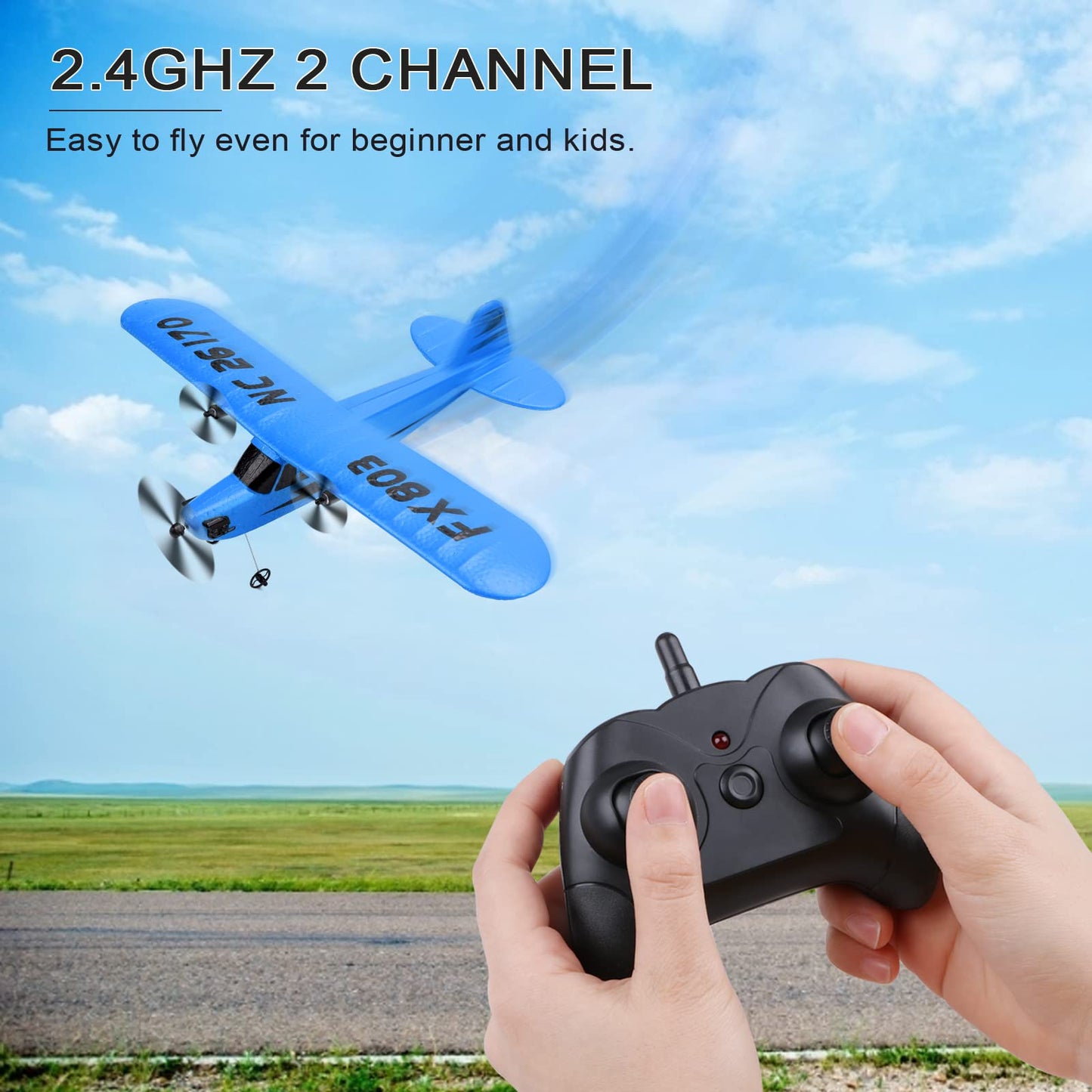 Makerfire RC Airplane FX-803 RTF RC Plane 2.4GHz 2CH Built-in 6-Axis Gyro EPP Remote Control Airplane Glider Easy to Fly for Beginner Adults Kids (Blue)