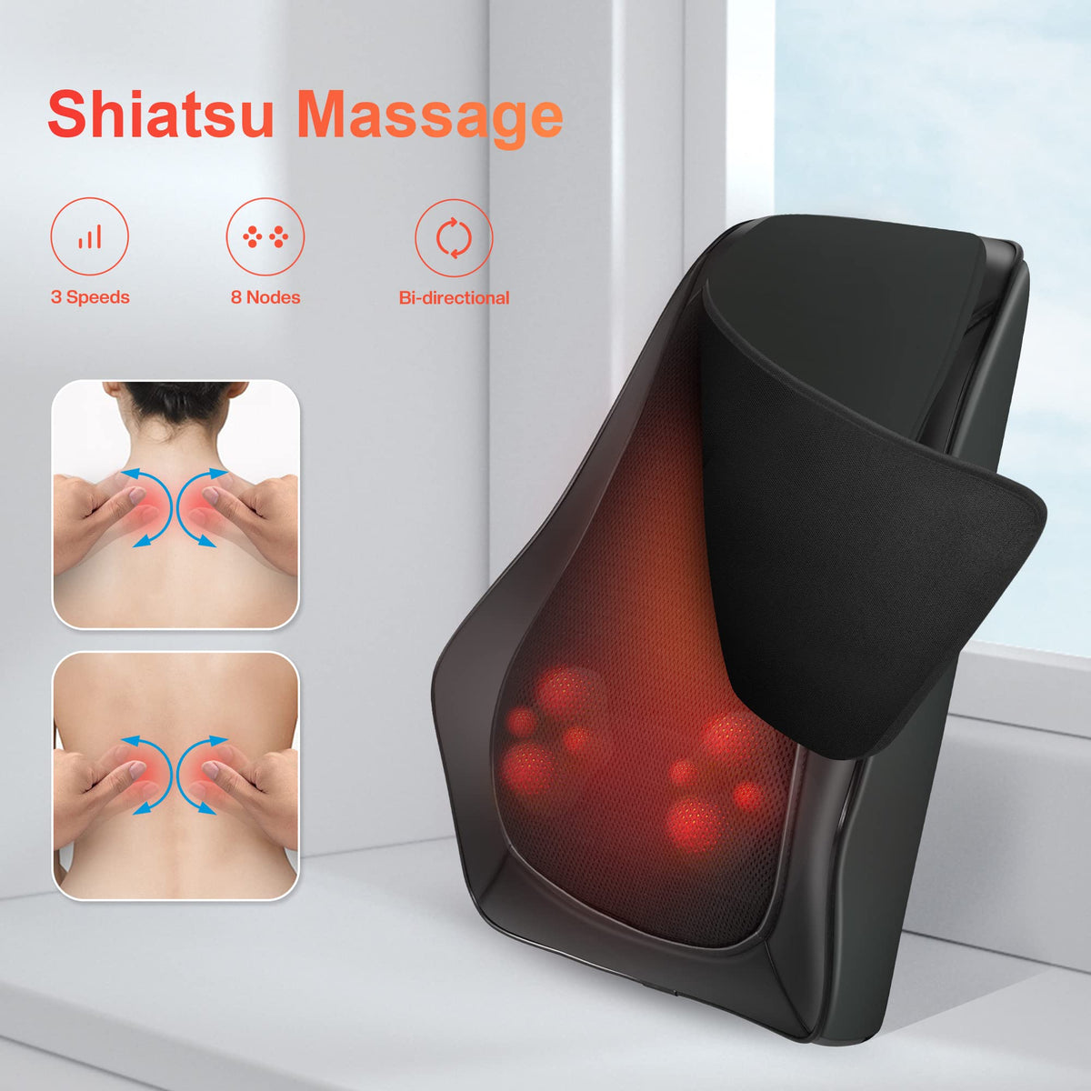 COMFIER Back Massager with Heat, Deep Tissue Shiatsu Neck and Back Massager for Pain Relief, Chair Use Massager Pillow with Adjustable Flap, Ideal Gift for Women Men