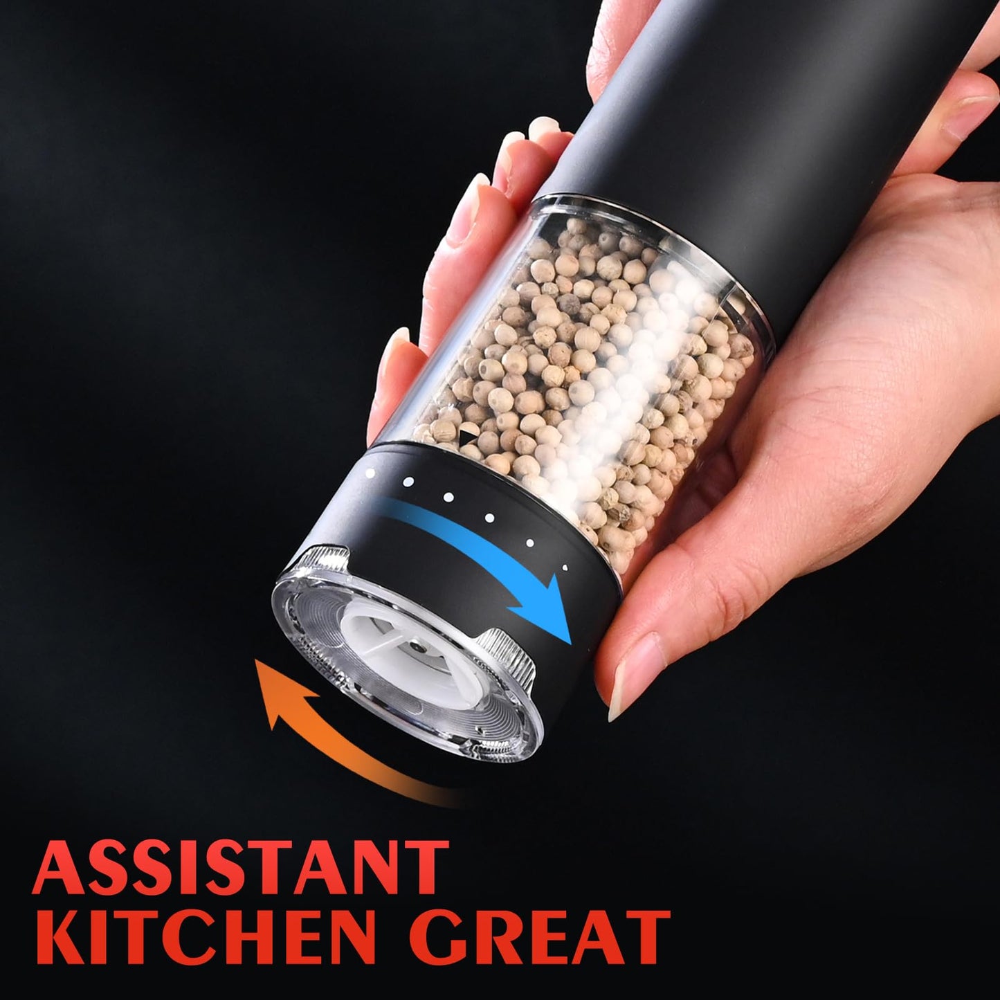Electric Salt and Pepper Grinder Set - Rechargeable Automatic Salt and Pepper Shakers, External Adjustable Coarseness, LED Light, USB Rechargeable,Home Gifts, Black (Set of 2)