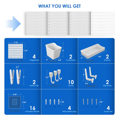 LANSI Peg Board, Pegboard Kit Wall Organizer Panels, White Pegboard Wall Organizer with Bins Hooks Shelves for Home, Craft Room, Garage Tool Storage, Kitchen, Workshop, Tool Organization