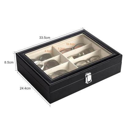 CO-Z Leather Multi Sunglasses Organizer for Women Men, Eyeglasses Eyewear Display Case with 8 Slots, Jewelry Watch Organizer, Sunglasses Jewelry Collection Case, Sunglass Glasses Storage Holder Box