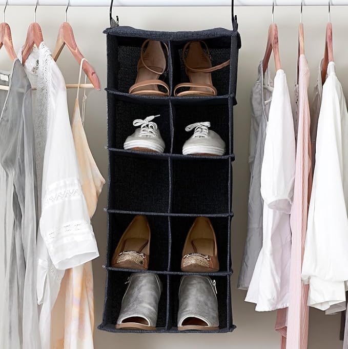 Household Essentials Hanging Cotton Blend and Plastic Closet Shoe Organizer