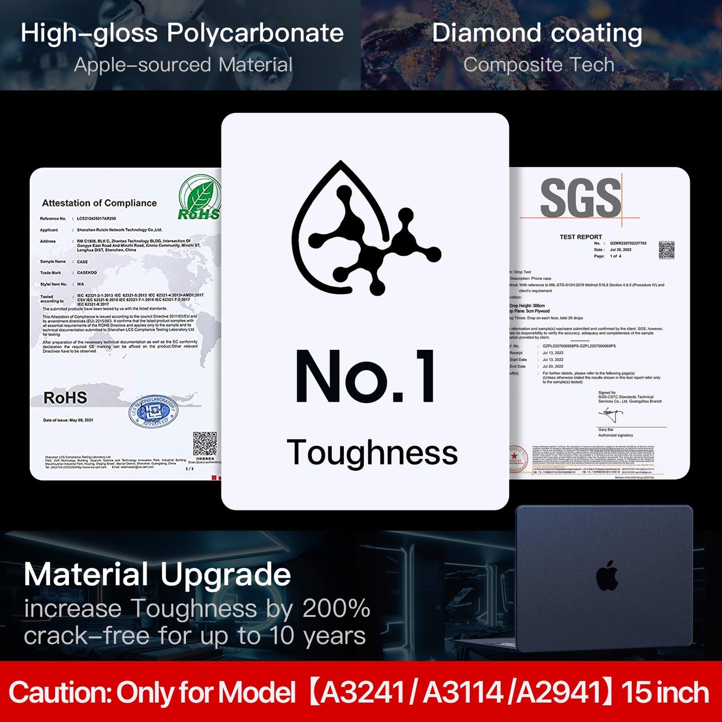 Compatible for MacBook Air 15 inch Case M4 2025 2024 2023 M3 M2 [100% Match Official Color] [Ultra Thin Armor] Protective Hard Shell Matte Cover for Laptop A3241 A3114 A2941 - Midnight Clear