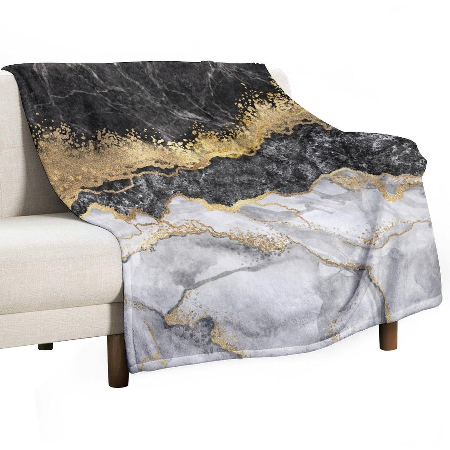 Marble Throw Blanket for Bed Sofa, 40"x50" Super Soft Warm Cozy Fluffy Plush Blanket, Modern Luxury Texture Black Grey Gold Marble Flannel Couch Blanket for Travel Camping