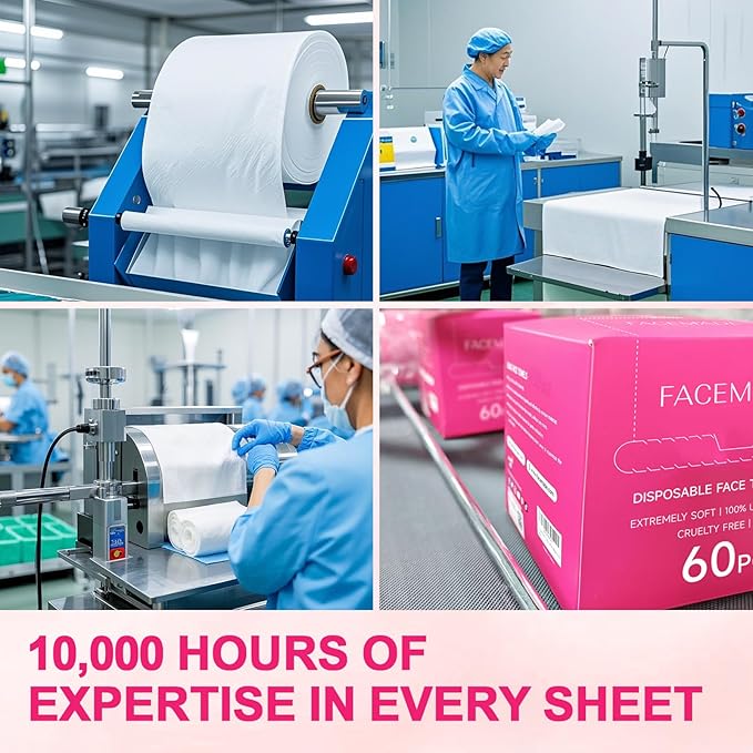 FACEMADE 60 Count Disposable Face Towels, 100% USDA Biobased Face Towelettes