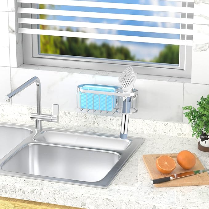 Yazoni 2-in-1 Sponge Holder for Kitchen Sink, Sink Caddy Kitchen Sink Organizer