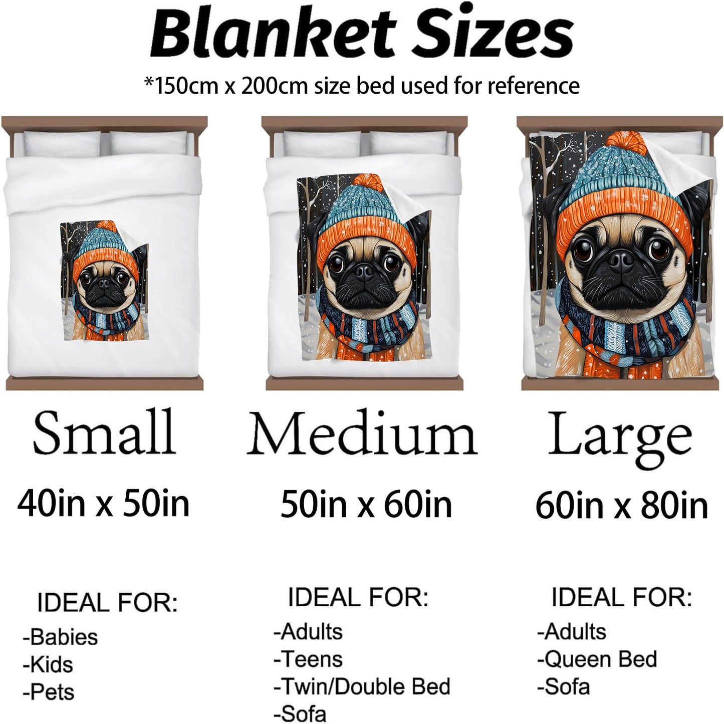 Kibue Funny Pug Dog Blanket - Lightweight, Soft & Cozy Flannel Plush Throw Blanket for Travel, Sofa, Bedroom, Office - Warm Decor for Adults Kids Women 60"×50"
