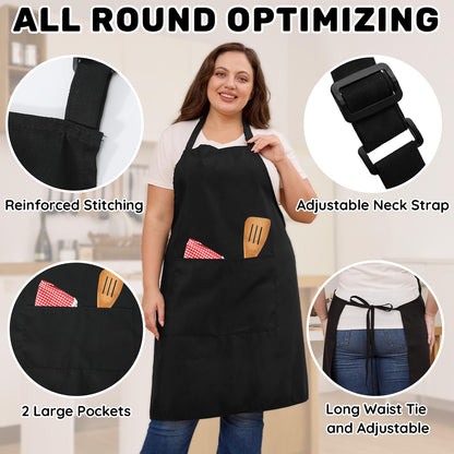 FunChaos 2 Pcs Plus Size Chef Apron, Black Apron, Unisex Aprons with 2 Pockets for Cooking, Grilling, BBQ, Work, Professional Aprons for Waiter Artist Hairdresser (Large Size)