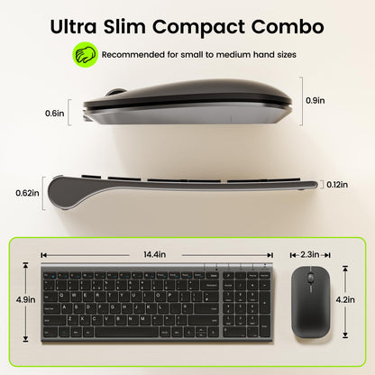 seenda WGJP-031B Wireless Keyboard Mouse Set, Ultra Thin Compact Rechargeable Aluminum Silent Computer Keyboard & Mouse Combo UK QWERTY Layout for Office, Home, Business, Black and Space Gray