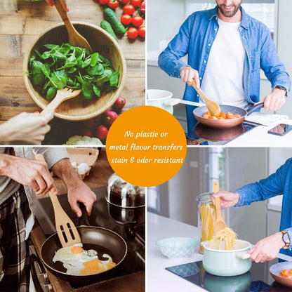 Bamboo Kitchen Utensils, 6 pcs Nonstick Spatula Tools with Handles, Heat Resistant Spatula Set, Non-stick Cooking Utensil, Premium Wooden Spoon Sets