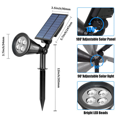 T-SUN 2 Pack LED Solar Spotlight, Waterproof Outdoor Security Garden Landscape Lamps, 180°Angle Adjustable,Daylight 6000K, Auto-on at Night/Auto-Off by Day for Tree, Yard,Lawn,Pathway