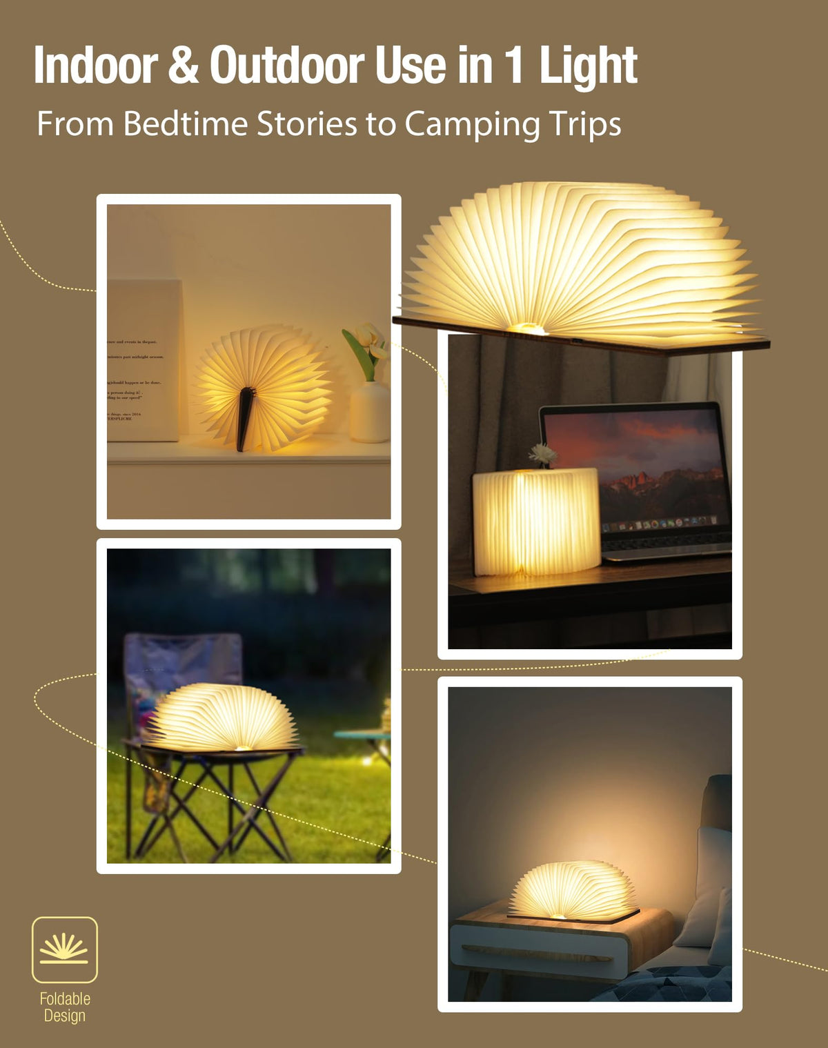 ZBOLE 5.7 Inch Wooden Book Lamp - Portable Folding LED Book Light for Reading, Home & Library Decor, Unique Gift for Book Lovers, Magnetic Night Light (Walnut)