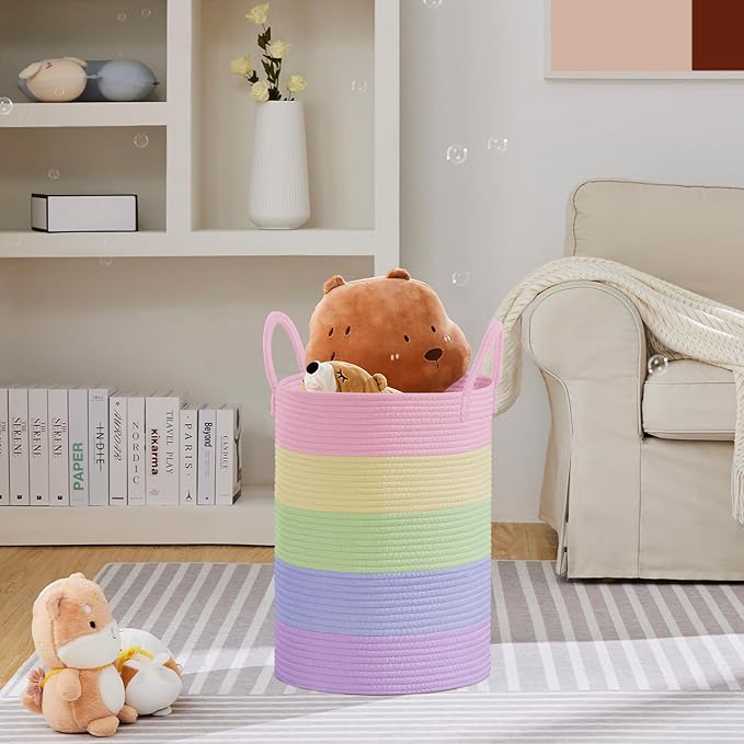 VIPOSCO Large Laundry Hamper, Tall Woven Rope Storage Basket