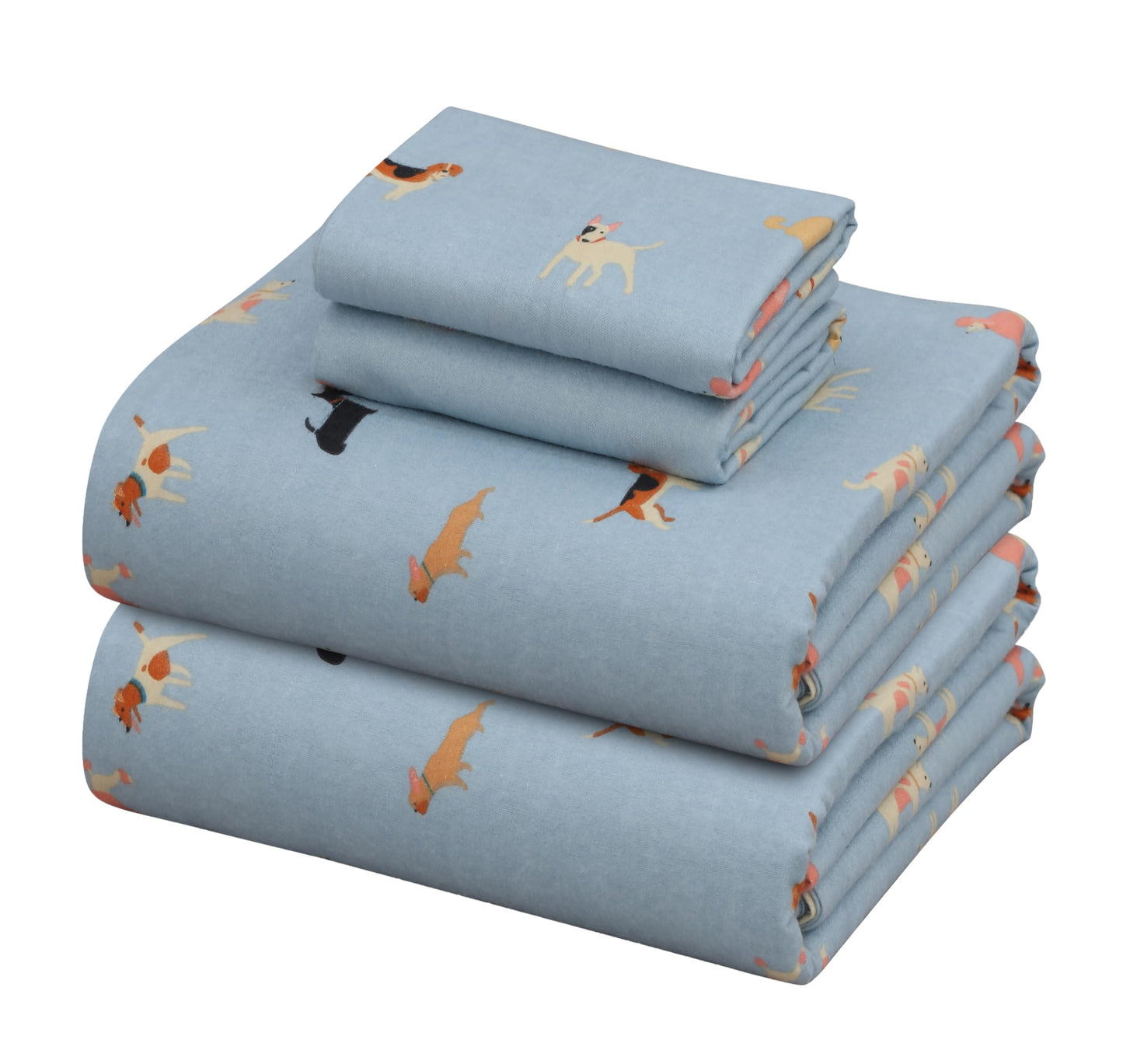 ZOYER Flannel Sheets Queen Size - 100% Cotton Double Brushed Bed Sheets, Deep Pockets 16 Inches Queen Sheet Set, All Seasons Breathable & Extra Soft - Warm & Cozy, 4 Piece, Puppy Pub