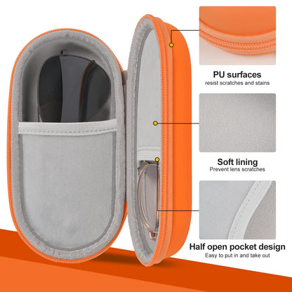 popolov Double Glasses Case,Dual Eyeglasses & Sunglasses Organizer with Clip Zipper Closure for Travel 2 Pairs Storage Box Orange