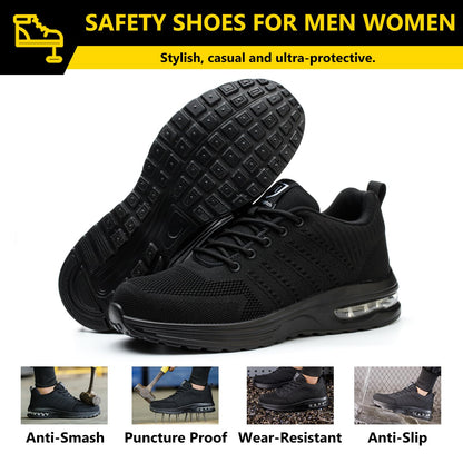 Baofular Safety Trainers Men Womens Steel Toe Trainers Lightweight Comfortable Safety Shoes Work Trainers Non Slip & Breathable Black 9 UK 43 EU 265