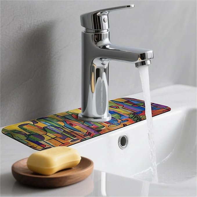 Kitchen Sink Splash Guard，Colored glass bottles Faucet Mat Sink Gadgets-Super