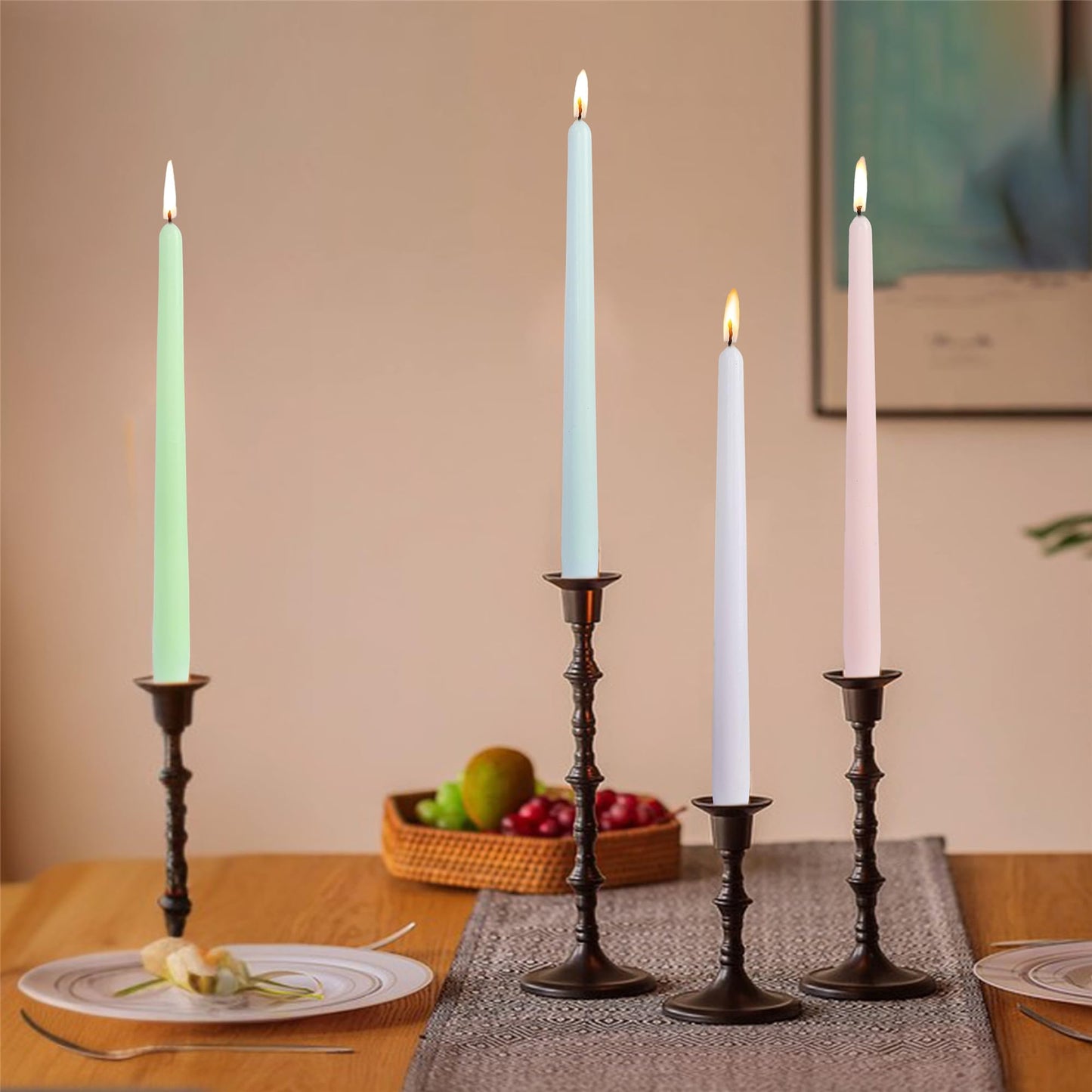 Dripless Candle Sticks Taper Candlesticks,Gedengni 10 Inches Pink Tapered Candles Green Candle Stick Colorful Taper Candles Candy Dinner Candle Wax for Home Party Women Gift,4pcs (8D4P-LIGMIX)