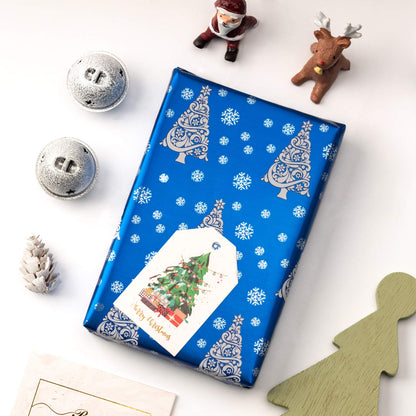 WRAPAHOLIC 30 Inch Christmas Wrapping Paper Roll - Jumbo Roll Blue and Silver Snowflake and Stripe Set with Metallic Foil Shine - 4 Rolls - 30 Inch x 120 Inch Per Roll